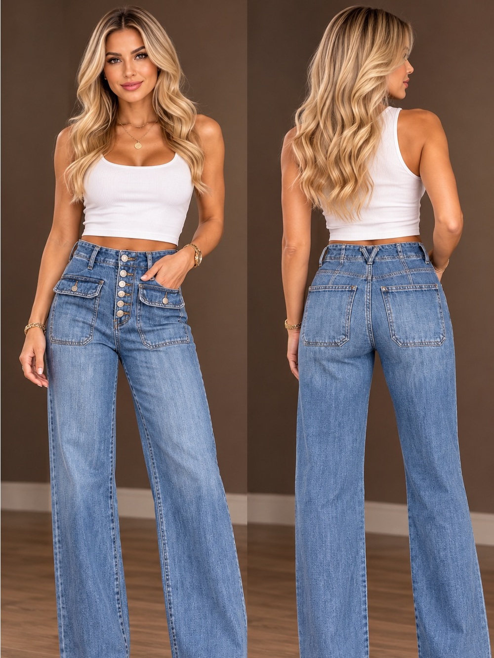 16638 Veronica Beard Women’s Jeans Size 24 High Rise 6 Button Fly Wide Leg Denim